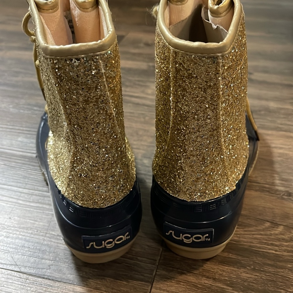 Sugar Gold and Navy Women's Waterproof Duck Boots - Picture 2 of 9